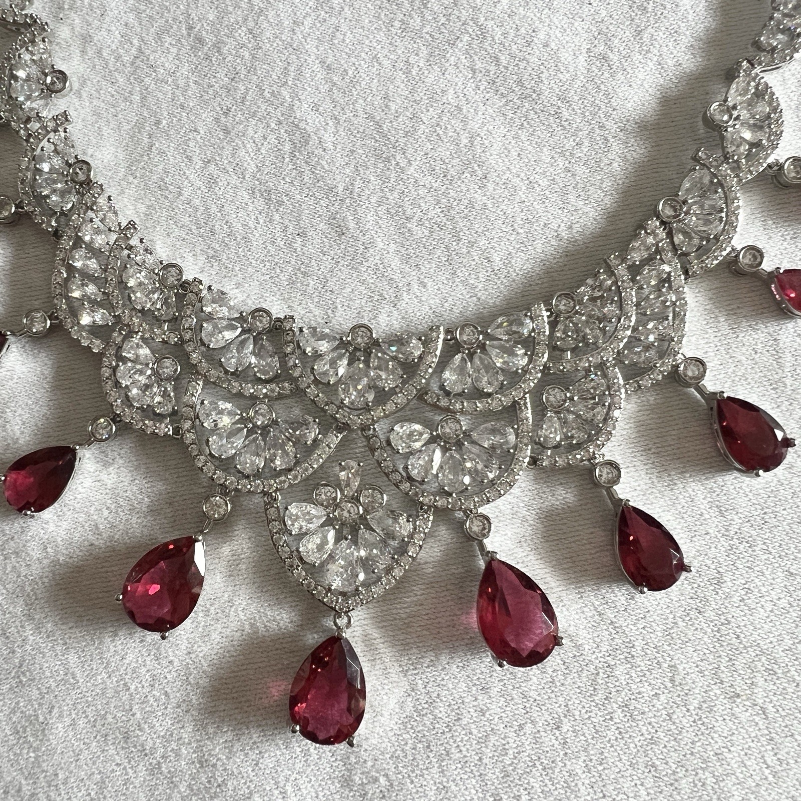 Simulated RUBY DIAMOND COLLAR NECKLACE Silver Ton… - image 2