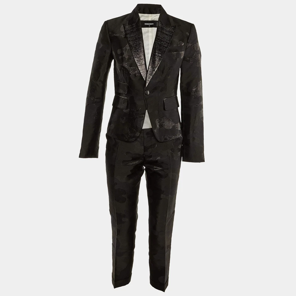 Traje a medida Dsquared2 negro camuflado brocado M