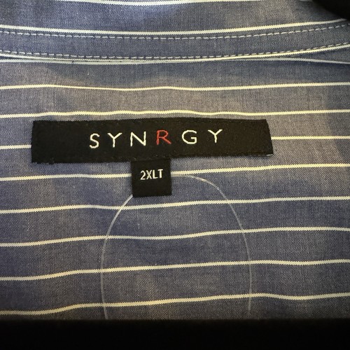 SynRgy Mens Button Up Shirt 2XLT Long Sleeve Blue Striped 100% Cotton Preppy - Picture 3 of 7
