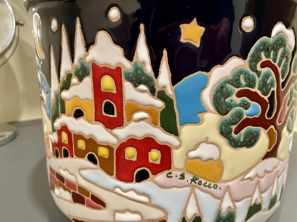 Ceramiche San "C.S." Rocco 10" Terrakotta Topf Handmade in Italy Winter Weihnachten - Bild 3 von 4