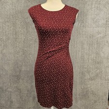 Ann Taylor LOFT Burgundy Botanical Ruched Sheath Dress Petites XSP Sleeveless