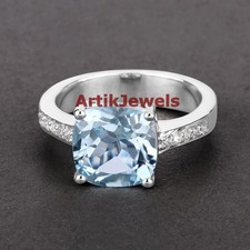 Natural Blue Topaz Gemstone with 925 Sterling Silver Ring for Women's 3981
