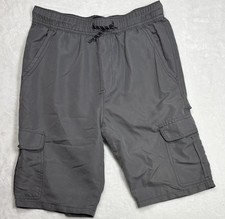 Plugg Boys large 14/16 polyester gray cargo shorts with elastic waist