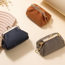 Womens Small Coin Purse Genuine Leather Change PurseCoin Bag with Kiss Lock Gift