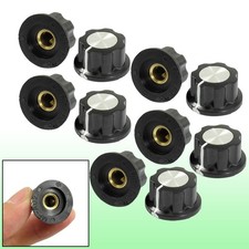 10 Pcs Black Silver Tone 19mm Top Rotary Knobs for 6mm Dia Shaft Potentiometer