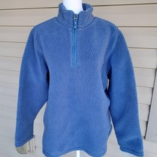 Lands' End Women's Fleece Blue Long Sleeve 1/3 Zipper Lined Jacket Sweater 14-16