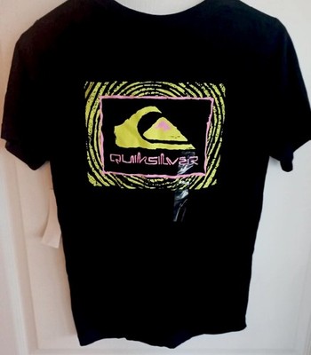QUICKSILVER Wave Logo T-shirt Sz YMD Black Neon short sleeve School Camiseta