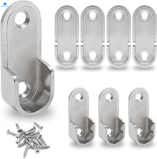 Silver Closet Rod End Supports, Oval Holder, 1 Inch Diameter, 8pcs, 8