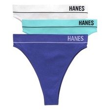 Women's Hanes Originals 3pk Seamless Rib Thong Underwear Panties Blues/White NWT