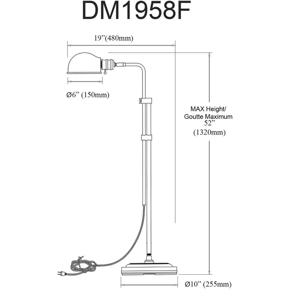 Lámpara de pie Dainolite Lighting DM1958F-AGB Fedora latón envejecido Foto 2 de 4