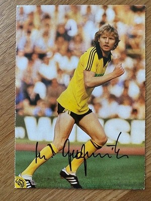 Manfred Burgsmüller Autogrammkarte BVB Ligra, gedruckte Unterschrift, selten