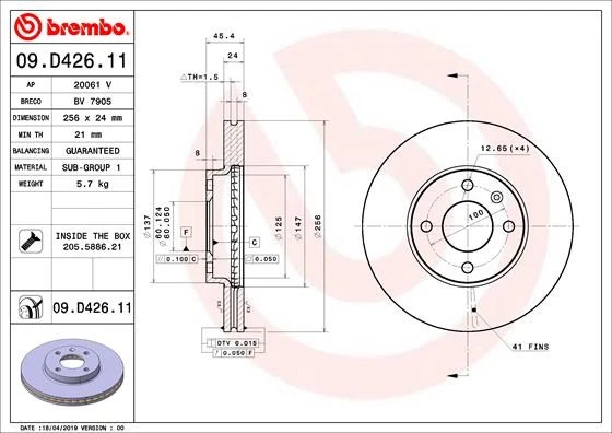 2x BRAKE DISC 09.D426.11 FOR CHEVROLET LSF/LDV 1.2L LDC 1.2L L2C 1.5L 4cyl - Image 2 of 4