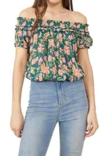 Free People FP One Suki Blouse Top Off The Shoulder Smocked Floral S New 261427