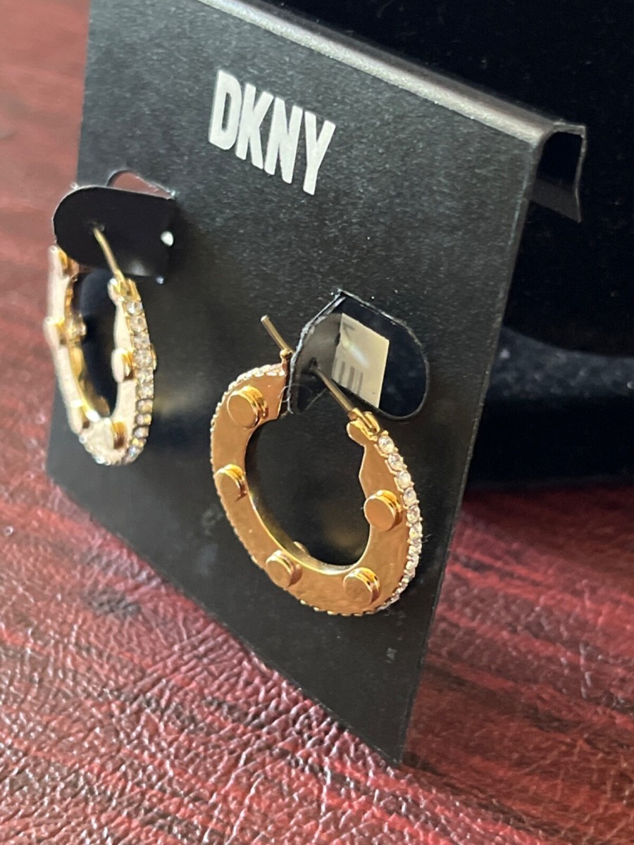 DKNY Earring Hoop Pave Crystal Gold Pierced Donna Karan Designer