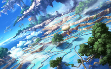 Landscape anime nature cyan blue vehicle airships Custom Gaming Mat Desk