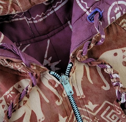 Vintage 1980s Asian Creations Reversible Rayon Bomber Jacket Tribal sz XXL - Picture 9 of 10