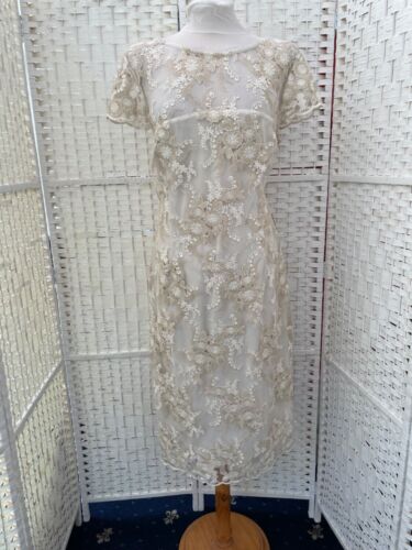 shubette ivory, gold lace overlay, lined dress BNWT size 16 kkkkkkkkkkkkk - Picture 2 of 10