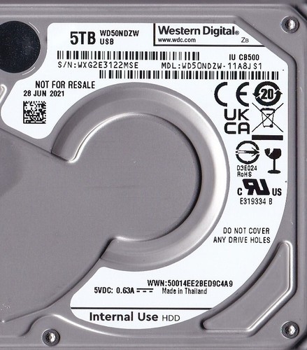 WD50NDZW-11A8JS1 THAILAND s/n: WXG2E3 JUN/2021 5TB USB 3.0 2.5" Western Digital - Afbeelding 3 van 5
