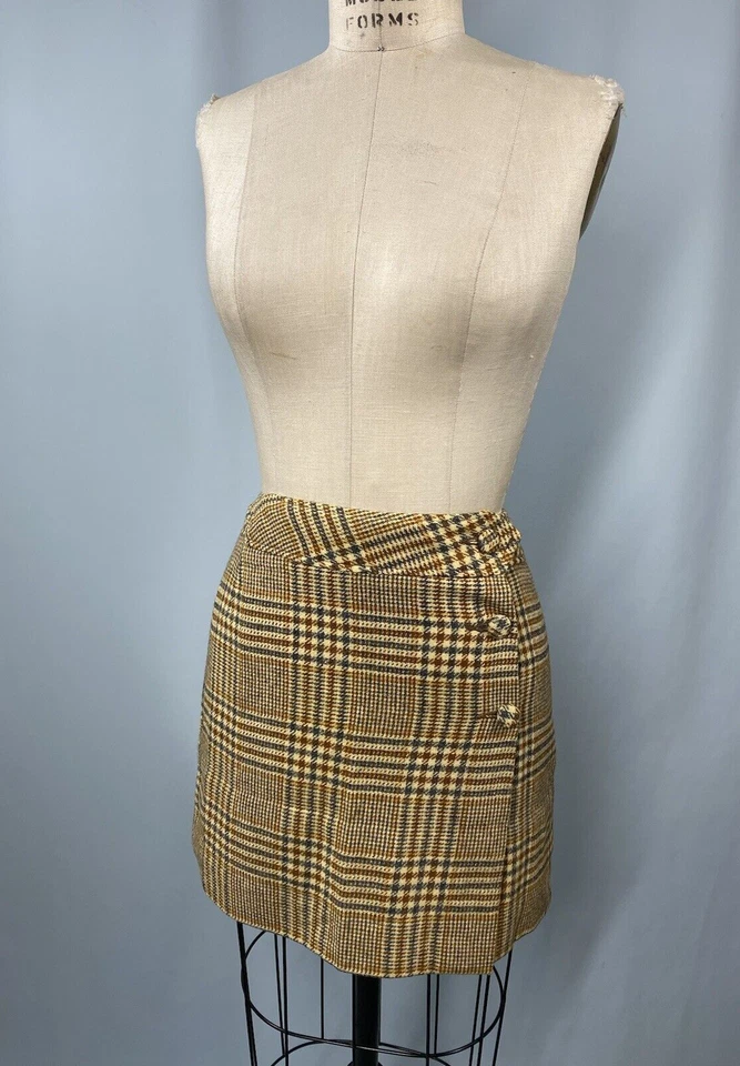 MINI Falda Traje De Colección TALLA MEDIANA Marrón Tweed DONNKENNY Años 70 60 Lana Corta Foto 2 de 4