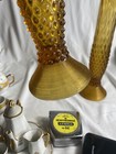 Pair Rare Fenton Amber Hobnail Swung Glass Vase with ribbed conical base 14 1/8" — photo 4