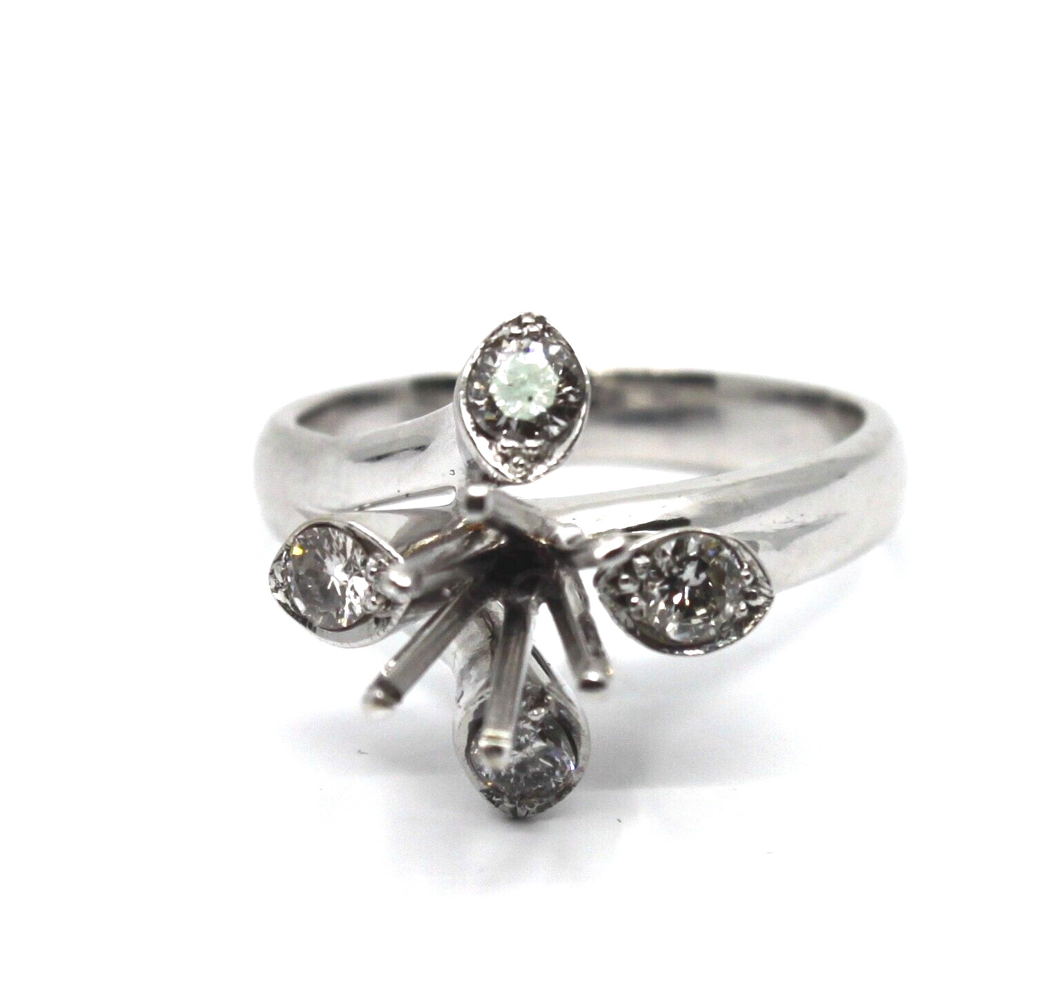 14k Solid White Gold Diamond Four Leaf Engagement… - image 2