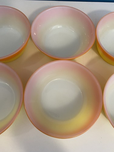 VTG Anchor Hocking Fire King Bowls Sunrise Sunset Ombré Orange & Yellow Set Of 6 - Picture 5 of 17