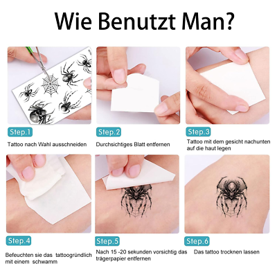 Spinnen-Tattoos Halloween – 10 Blatt Realistische Temporäre Tattoos Mit Spinnweben Für Grusel-Partys