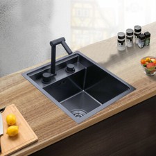 Hidden Kitchen Sink Single Bowl Folding Faucet W/ Drain Assembly Stainless Steel