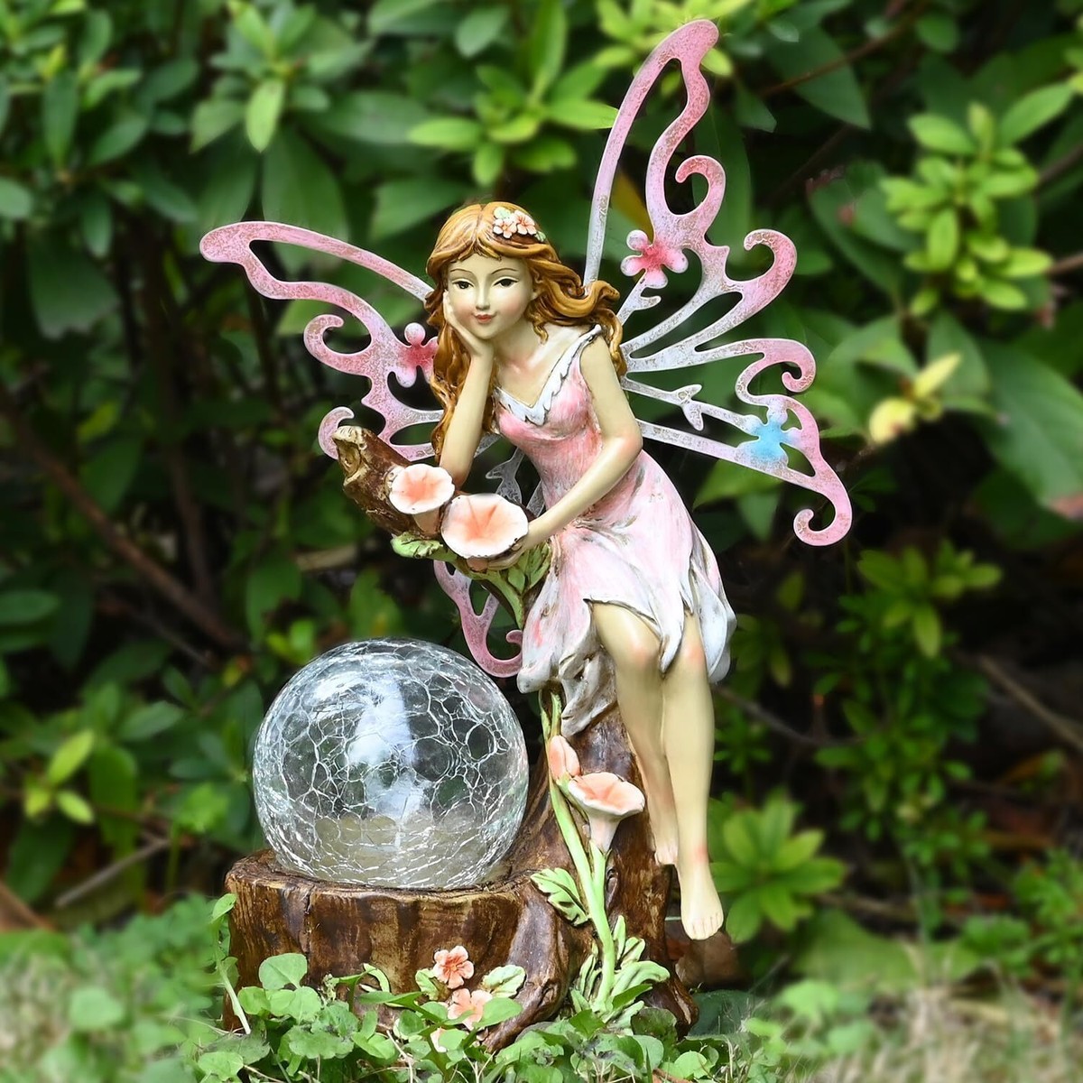Garden Fairy Statue Outdoor Decor-Solar Flower Pink | eBay