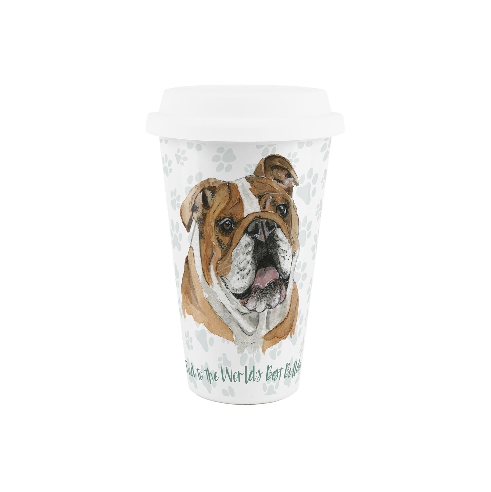 Bulldog Dog Dad Ceramic Travel Mug - Novelty Dog Portrait Reusable Cup Gift