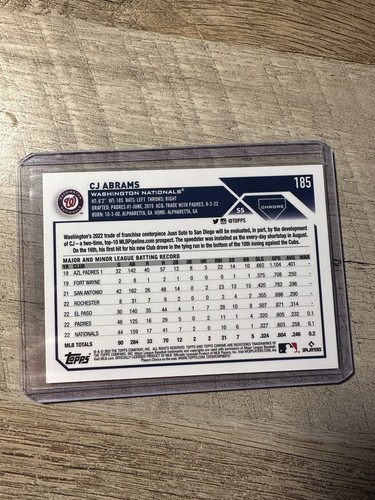 2023 Topps Chrome - CJ Abrams - Card #185 - Aqua Lava Refractor #/199 Nationals - Picture 2 of 3