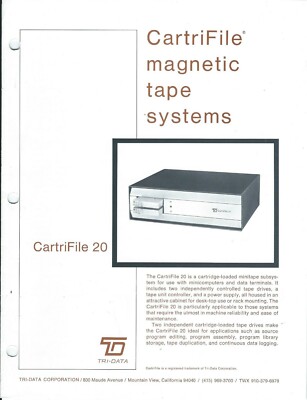 Computer Equipment Brochure Tri-Data CartriFile 20 Magnetic Tape System (ST180) 