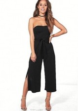 Boohoo culotte jumpsuit UK 6 womens black belted petite evening party