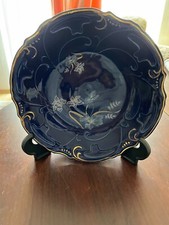 Kobalt Porzellan Teller mit Ständer, echt Kobaltblau, Handbemalt