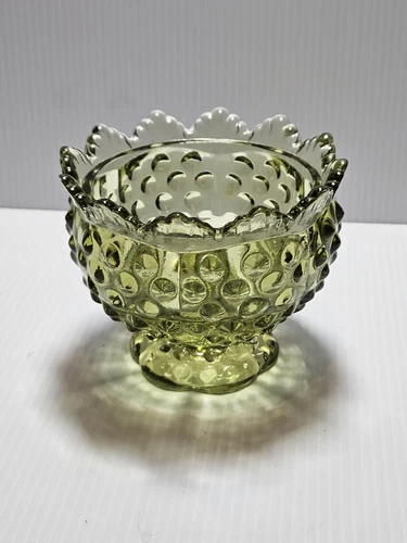 Vintage Green Glass Fenton Hobnob Taper Pillar Candle Holder