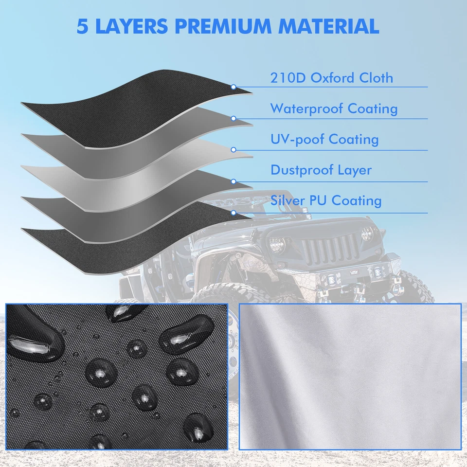 Black Car Cover All Weather Protection For Jeep Wrangler 4Dr JKU JLU 2007-2024 - Image 3 of 4