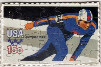 1980 Winter Olympics Commemorative Puzzle Series 15 Cent Post Card Speed Skating