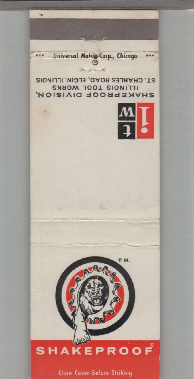 Matchbook Cover Lion Shakeproof Illinois Tool Division Elgin, IL eBay