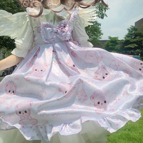 Women Girl Lolita Dress Satin Ruffle Frill Japanese Kawaii Cute Princess Summer - Picture 4 of 13