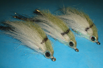 FLY FISHING FLIES - Olive/White (SHAD) FLASHDANCE Streamers, Size #2/0 (3 pcs.)
