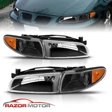 For 1997-2003 Pontiac Grand Prix Headlights + Corner Signal Lights Lamps Black