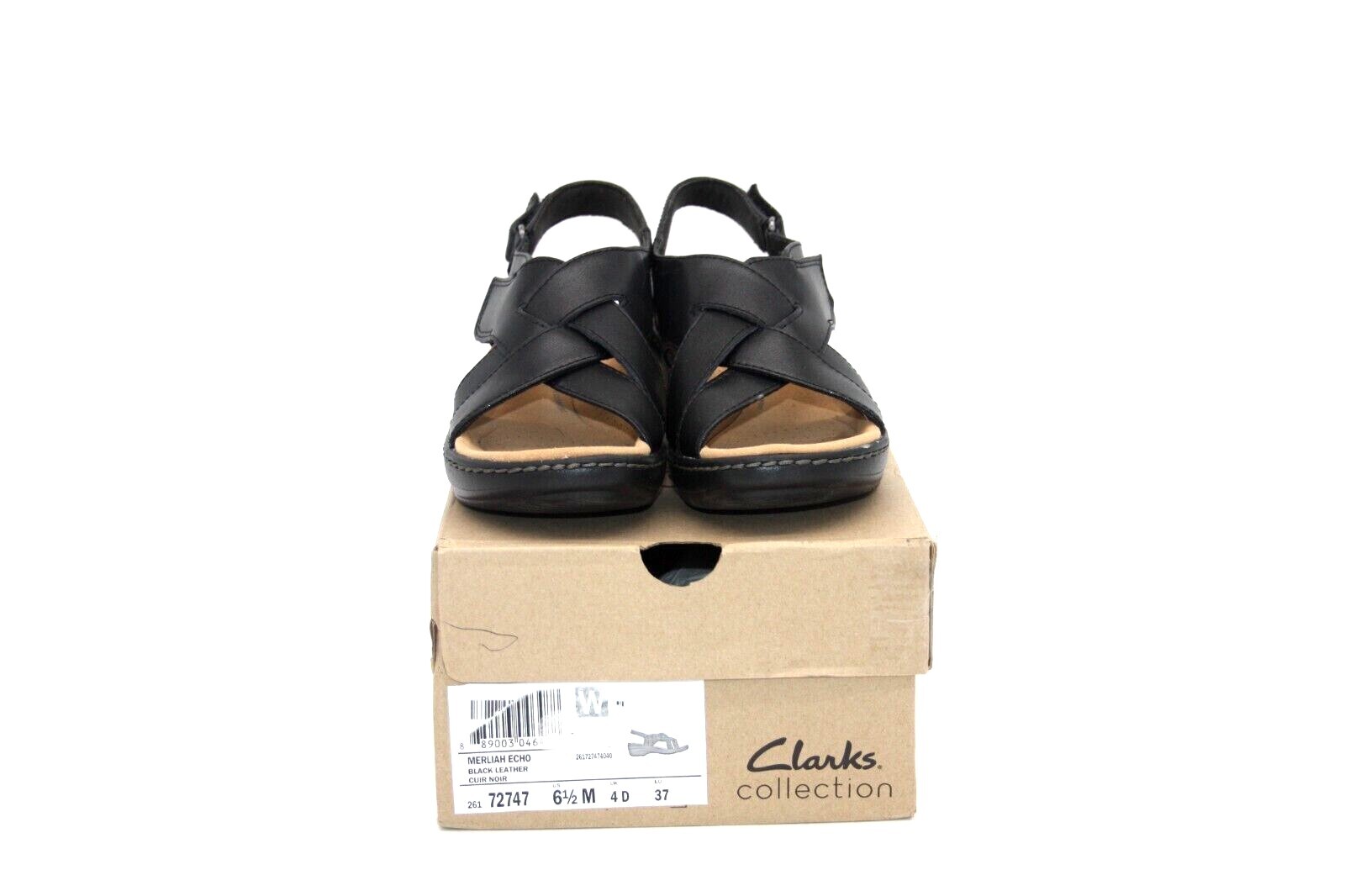 Women's Wedge Sandals Clarks Merliah Echo BLACK LEATHER 26172747 SIZE