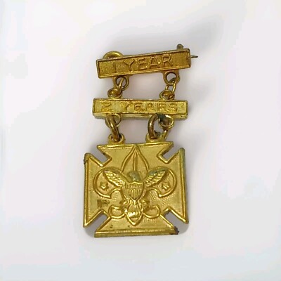 2 Years Pin Vintage Boy Scouts America 2 Year Attendance Tier Pins BSA Brass 1950s ...