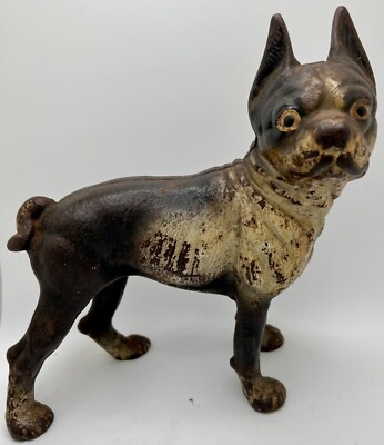 Boston Terrier Bulldog Antique Cast Iron Door Stop RARE ITEM hubely Orig  paint