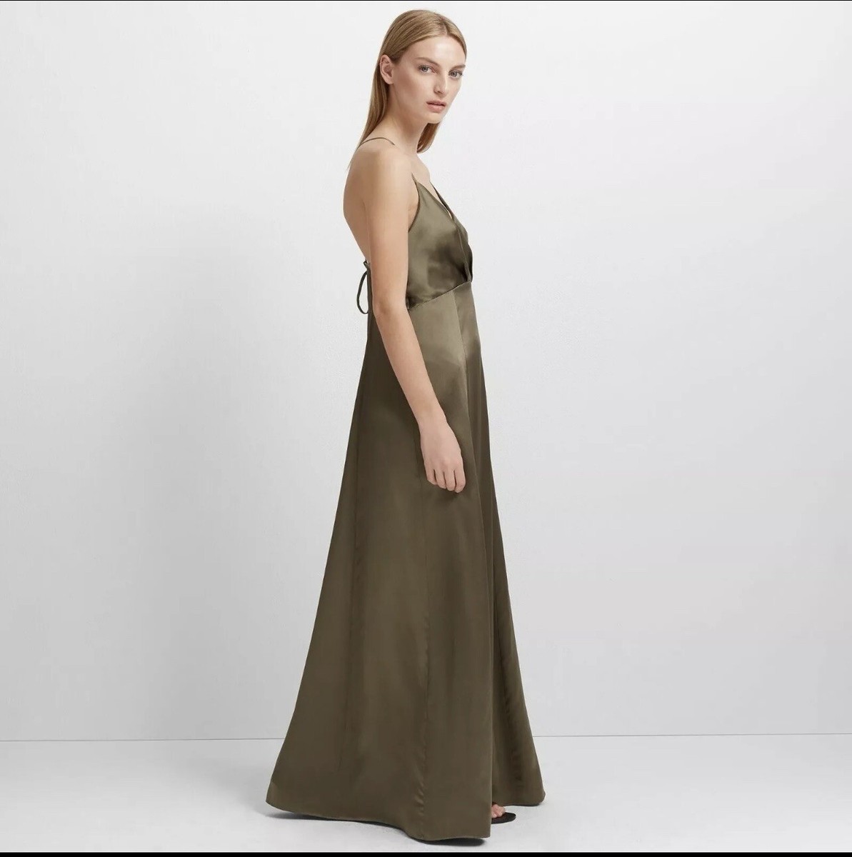 Club Monaco Zoyah Silk Slip Dress Robe In Olive Size
