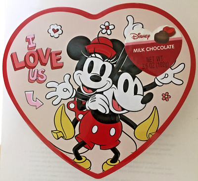 MICKEY & MINNIE MOUSE Candy Heart Shaped Tin I Love Us 7.25