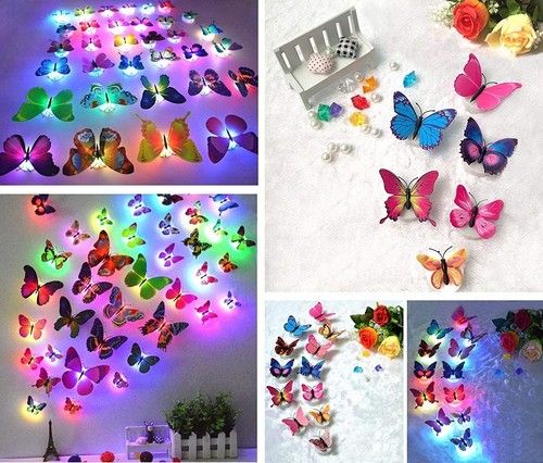 LED Light up Butterflies Night Light Butterfly Decoration Fiber Optic Lamp 10pcs - Picture 5 of 9