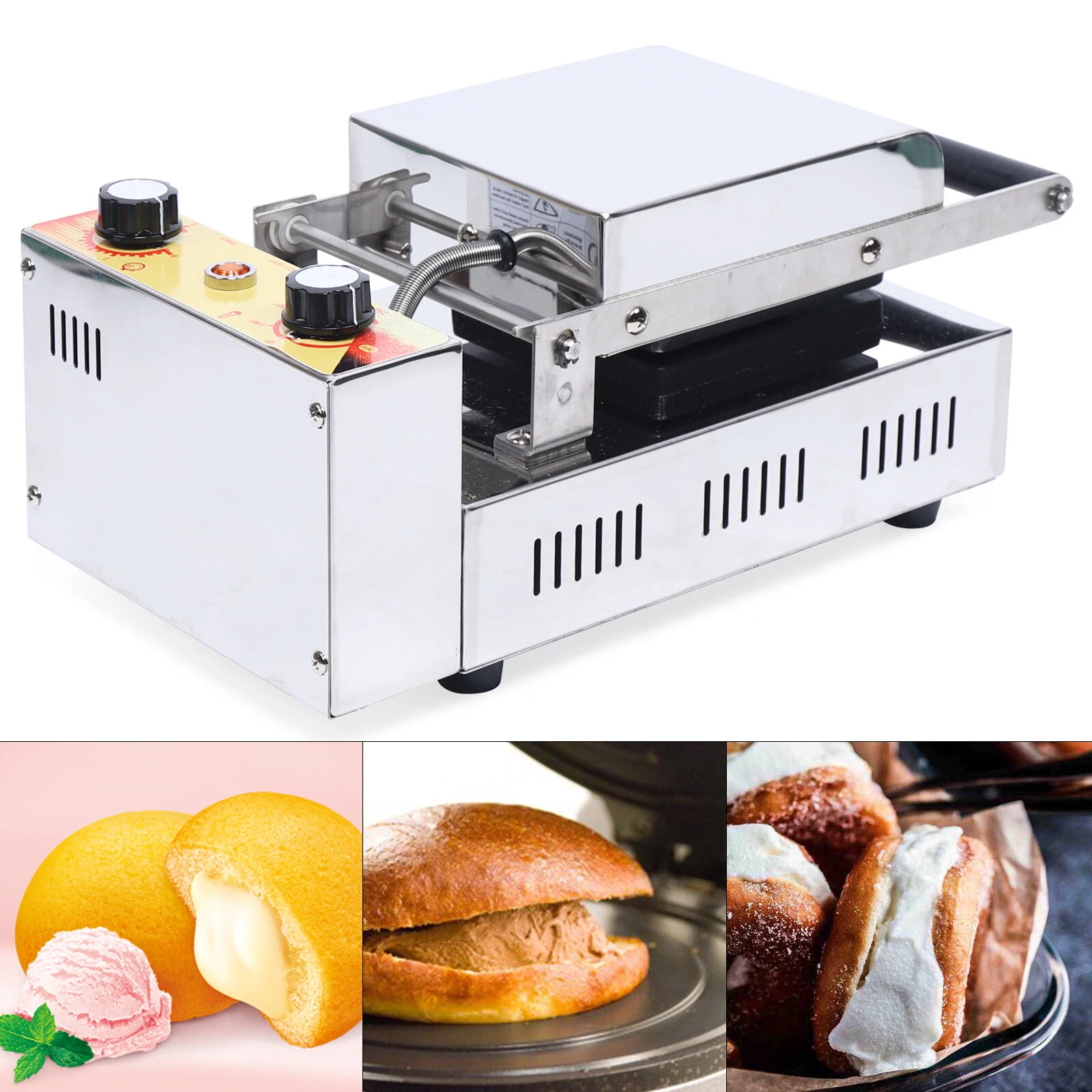 Electric Ice Cream Brioche Sandwich Panini Press Maker Double Side Heating