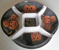 HALLOWEEN  CHIP & DIP Melamine Serving Platter 16" Dia x 1.50 "H  PUMPKINS