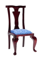 Vintage CONCORD Cherry Wood Miniature Dollhouse Blue Upholstered Chair 1:12 Scal